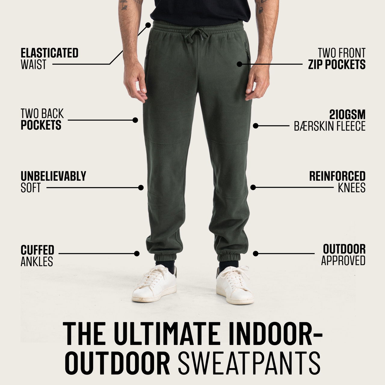 BÆRSkin 210gsm Fleece Sweatpants | BAERSkin Tactical Supply Co