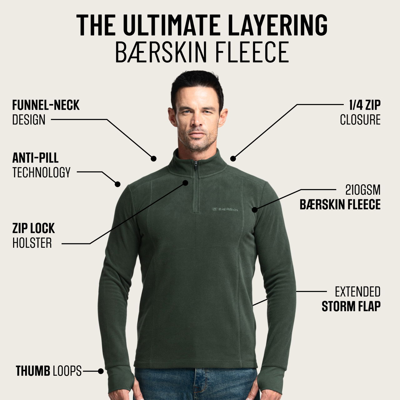 BÆRSkin 210gsm Quarter Zip Fleece Pullover | BAERSkin Tactical