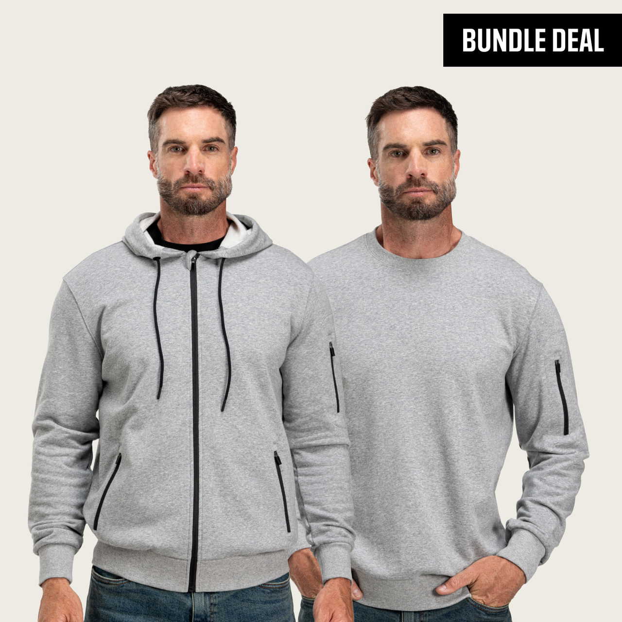Cotton Full Zip Hoodie + Cotton Crew Neck Sweatshirt