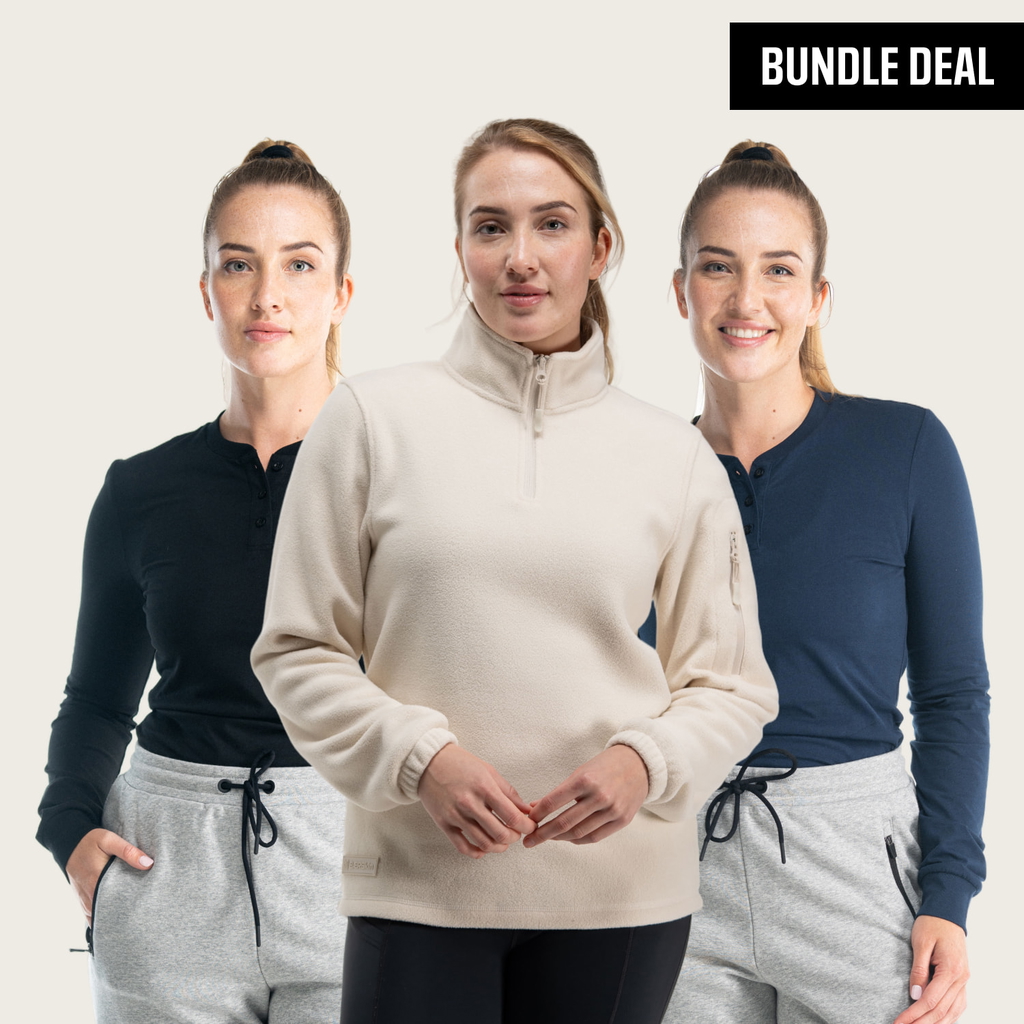 BÆRSkin Quarter Zip Fleece Jacket Women + Sorona Henley Long Sleeve T-shirt Women (2 Pack)