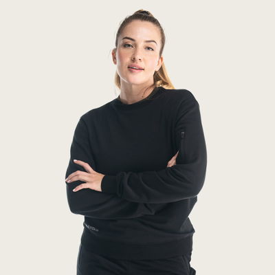 Cotton Crew Neck Sweatshirt Women Black