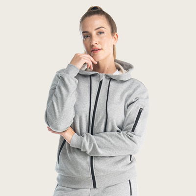 Cotton Full Zip Hoodie Women Grey