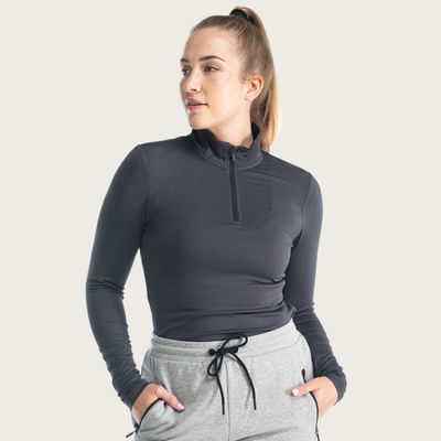 Moisture Wicking Quarter Zip T-shirt Women Black
