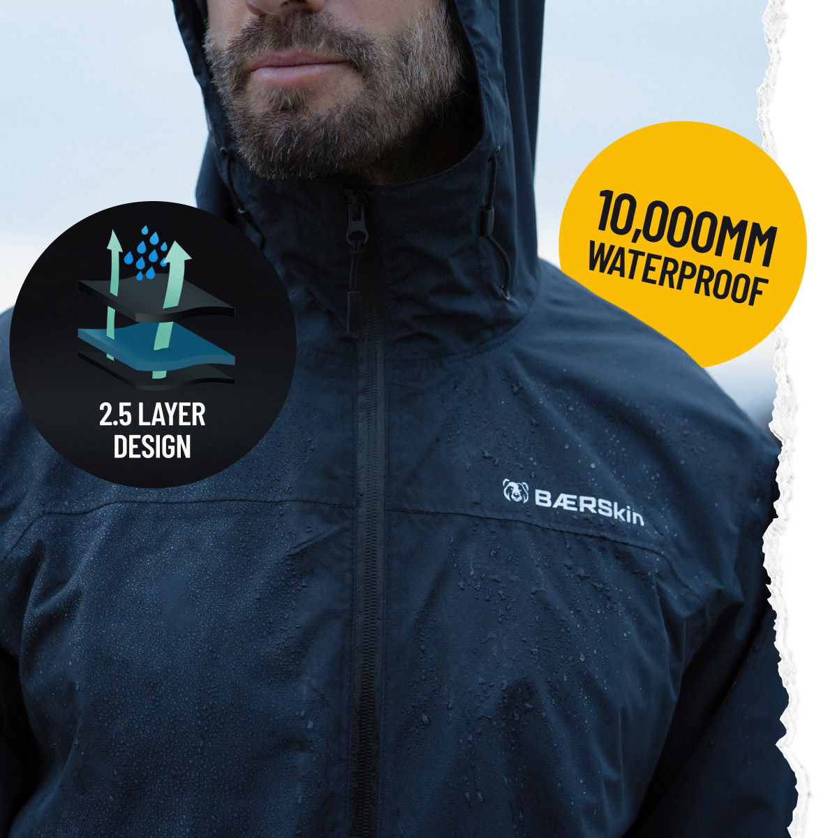 Zips into The Heavy-Storm Rain Jacket. Bounce Droplets off Your Chest. 