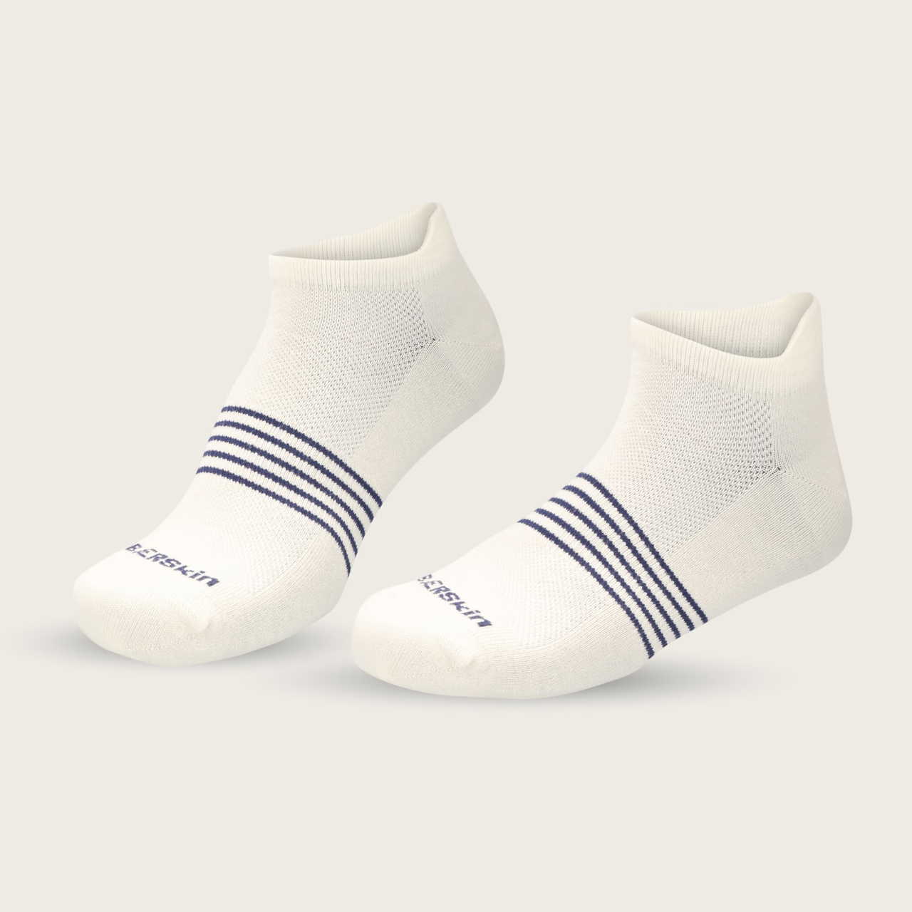 Merino Wool Ankle Tab Socks White Navy Stripe