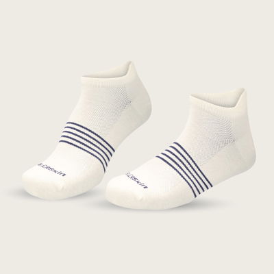 Merino Wool Ankle Tab Socks White Navy Stripe