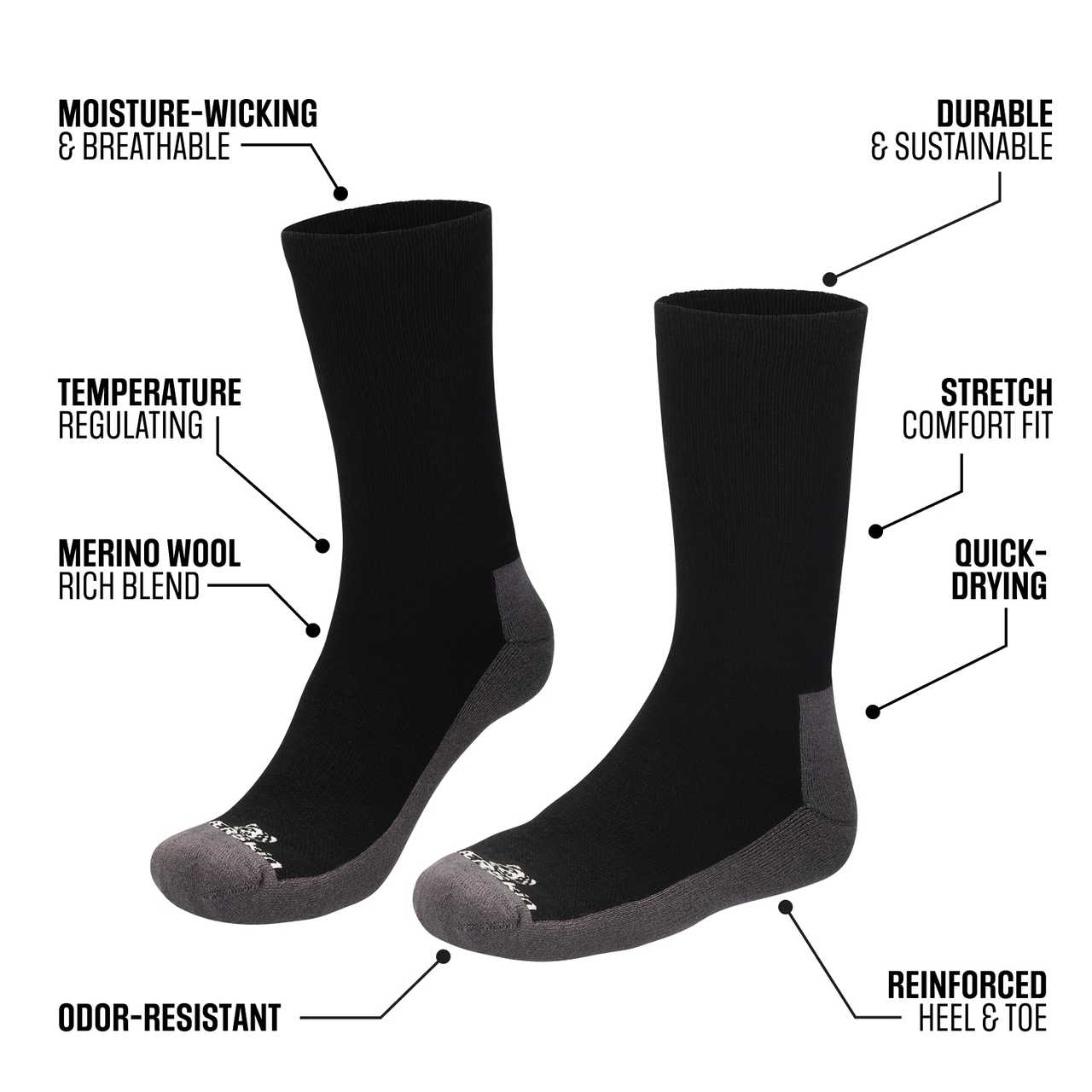 The Only Outdoor Socks That Regulate Temperature in Winter Chill - and Summer Heat. 70% Merino Wool for Superior Comfort.
