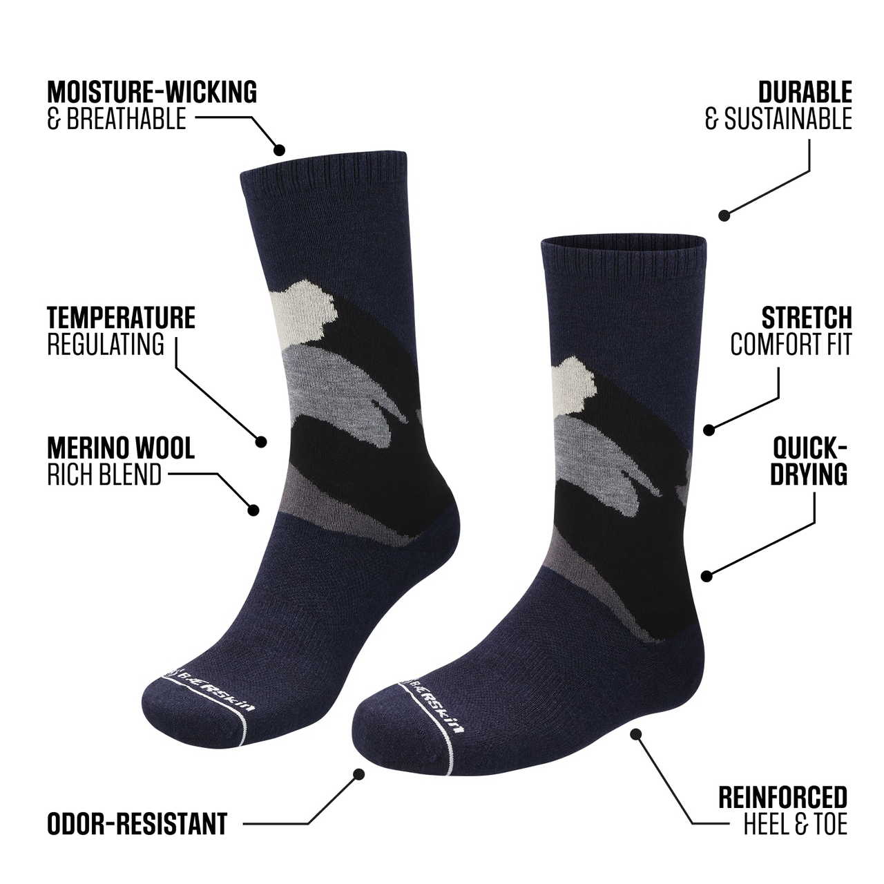 The Only Outdoor Socks That Regulate Temperature in Winter Chill - and Summer Heat. Wool-Rich Merino Blend for Unreal Comfort.