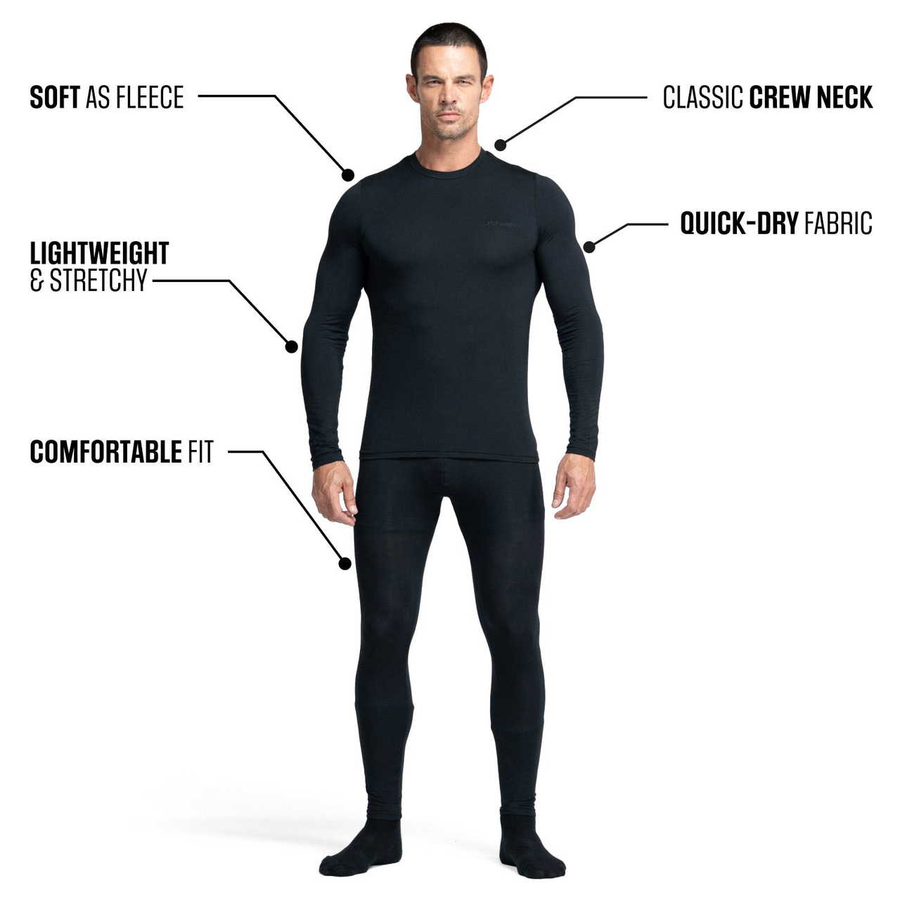 Stay Warm Without The  Bulk.  BAERSkin Thermals are Soft, Light And Stretchy. 